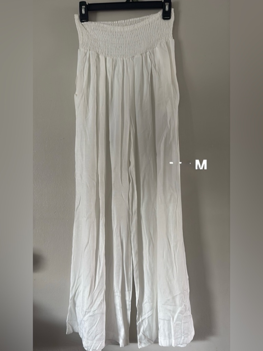 White Smocked Waist Wide-Leg Pants
